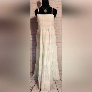 NWT American Eagle Aerie Women’s Tiered White/Aqua Maxi Sun Dress Size M